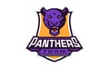 Sports logo with panther mascot. Colorful sport emblem with panther, puma mascot and bold font on shield background Royalty Free Stock Photo