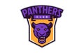 Sports logo with panther mascot. Colorful sport emblem with panther, puma mascot and bold font on shield background Royalty Free Stock Photo