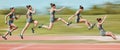 Sports, long jump and sequence of woman on race track in stadium for exercise, training and workout. Fitness, fast and Royalty Free Stock Photo