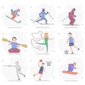 sports man, with basketball player, pole vault, ski man, water skiing vector flat illustration Royalty Free Stock Photo