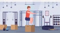 Sports man doing box squat exercises guy jumping working out in gym crossfit healthy lifestyle concept modern health