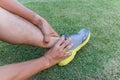 Sports Man Runner with injured ankle while training Royalty Free Stock Photo