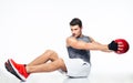 Sports man working out with fitness ball Royalty Free Stock Photo