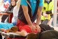 Sports massage therapists work.