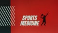 Sports Medicine inscription on red and black background with tennis player symbol. Sports concept