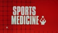 Sports Medicine inscription on red checkered background with basketball player silhouette. Sports concept