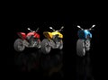 Sports motorcycles - red yellow and blue - back view