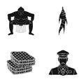 Sports, nutrition, delicacies and other web icon in black style.military, cap, listening, icons in set collection.