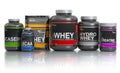 Sports nutrition supplements for bodybuilding. Whey protein c Royalty Free Stock Photo