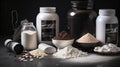 Sports nutrition supplements and chemistry for bodybuilding in gym Royalty Free Stock Photo