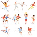 Flat sports people taking part in different competition. Royalty Free Stock Photo