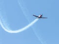 The sports plane shows in the sky the aerobatic representation dedicated to the 70th anniversary of the Independence of Israel Royalty Free Stock Photo