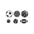 Sports play ball black vector set.