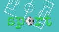 Sports poster design. Soccer ball and playing field. Competition. Royalty Free Stock Photo