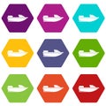 Sports powerboat icon set color hexahedron