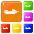 Sports powerboat icons set vector color