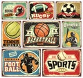 Sports and recreation old vintage signs collection Royalty Free Stock Photo