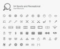 54 Sports Recreational Pixel Perfect Icons (line style)