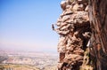 Sports, rock climbing and space with woman on mountain for fitness, adventure and challenge. Fearless, workout and