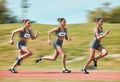 Sports, running and sequence of woman on race track in stadium for exercise, training and workout. Fitness, fast and Royalty Free Stock Photo