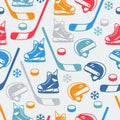 Sports seamless pattern with hockey equipment flat