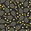 Sports seamless pattern with tennis icons in flat Royalty Free Stock Photo