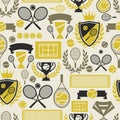 Sports seamless pattern with tennis icons in flat Royalty Free Stock Photo