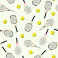 Sports seamless pattern with tennis icons of racket and ball