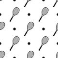 Sports seamless pattern with tennis racket and ball icons in flat design style Royalty Free Stock Photo