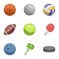 Sports shell icons set, cartoon style