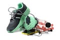 Sports shoes and gym accessorie Royalty Free Stock Photo
