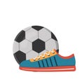 Sports shoes sneakers on the background of a soccer ball, color vector illustration in the style of flat Royalty Free Stock Photo