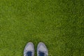 Sports Shoes Sneakers On Fresh Green Grass. Sports In The Open A