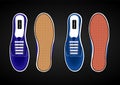 Sports shoes, sneakers realistic blue view from above and from the sides of the soles