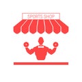 Sports Shop Single Flat Icon. Striped Awning and Signboard