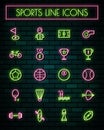 Sports sign thin neon glowing line icons set.vector illustration Royalty Free Stock Photo