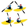 Sports silhouette action kayak group set