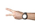 Sports smart watch on athlete`s hand isolated Royalty Free Stock Photo