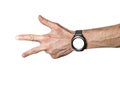Sports smart watch on athlete`s hand isolated Royalty Free Stock Photo