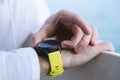 Sports smart watch on athlete`s hand Royalty Free Stock Photo