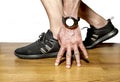 Sports smart watch on the athlete`s hand Royalty Free Stock Photo
