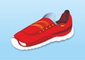 A sports sneaker that looks like a racing car, racing car-like sports shoe. Sport and casual footwear concept.