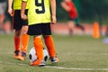 Sports Soccer Players on Training. Kids Kicking Soccer Balls on Practice Session Royalty Free Stock Photo