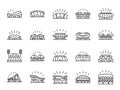 Sports stadium line icon set. Included icons as football arena, colosseum, competition stadium and more.