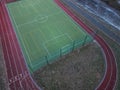 sports stadium with a running track with several lanes. inside oval there is a Royalty Free Stock Photo