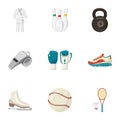 Sports stuff icons set, cartoon style