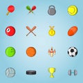 Sports stuff icons set, cartoon style