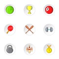 Sports stuff icons set, cartoon style