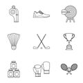 Sports stuff icons set, outline style