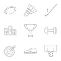 Sports stuff icons set, outline style